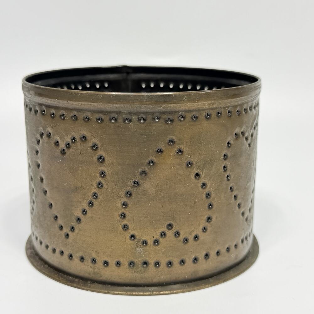 Vintage 1990s Copper Tin Punch Heart Candle Holder Luminary 4.5" Country Cottage
